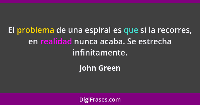 El problema de una espiral es que si la recorres, en realidad nunca acaba. Se estrecha infinitamente.... - John Green