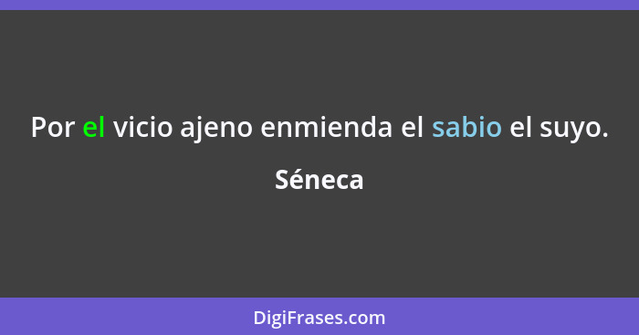 Por el vicio ajeno enmienda el sabio el suyo.... - Séneca