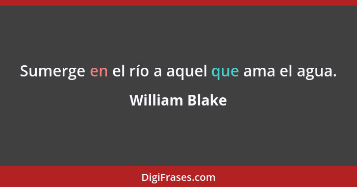 Sumerge en el río a aquel que ama el agua.... - William Blake