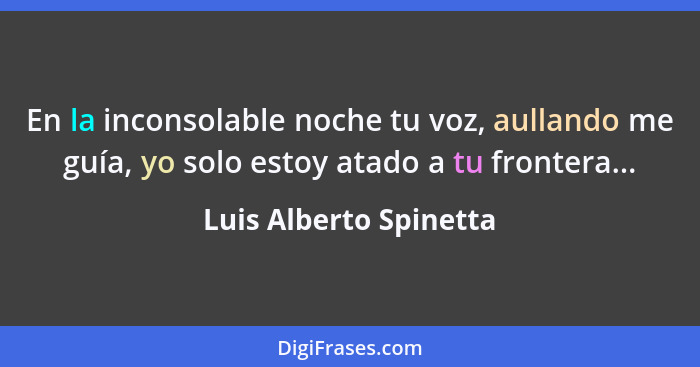 En la inconsolable noche tu voz, aullando me guía, yo solo estoy atado a tu frontera...... - Luis Alberto Spinetta