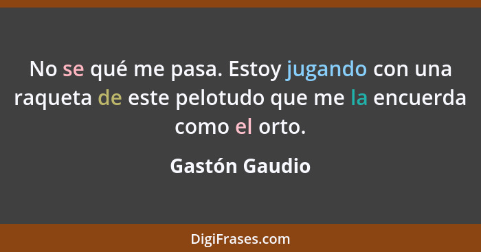 No se qué me pasa. Estoy jugando con una raqueta de este pelotudo que me la encuerda como el orto.... - Gastón Gaudio