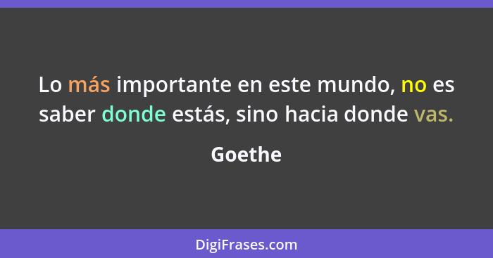 Lo más importante en este mundo, no es saber donde estás, sino hacia donde vas.... - Goethe