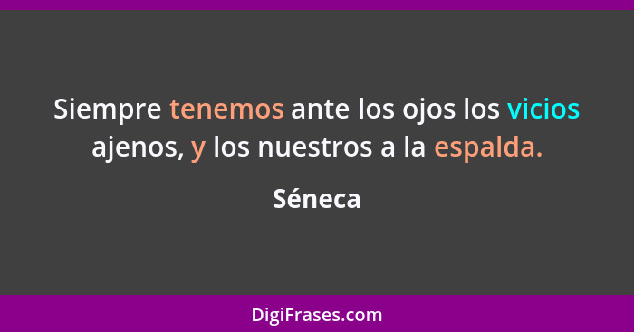 Siempre tenemos ante los ojos los vicios ajenos, y los nuestros a la espalda.... - Séneca