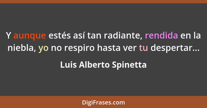 Y aunque estés así tan radiante, rendida en la niebla, yo no respiro hasta ver tu despertar...... - Luis Alberto Spinetta