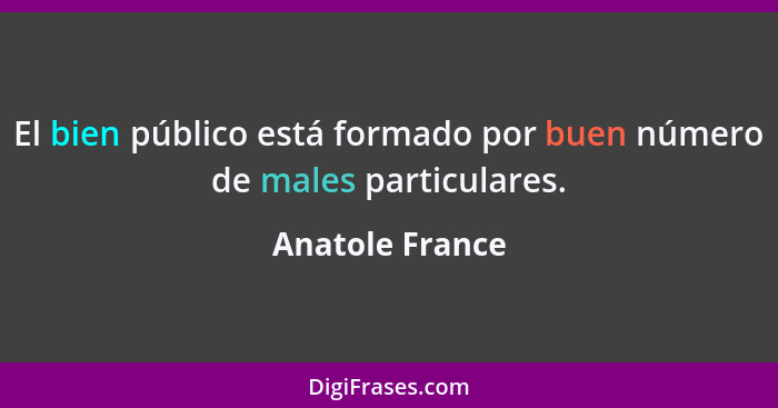 El bien público está formado por buen número de males particulares.... - Anatole France