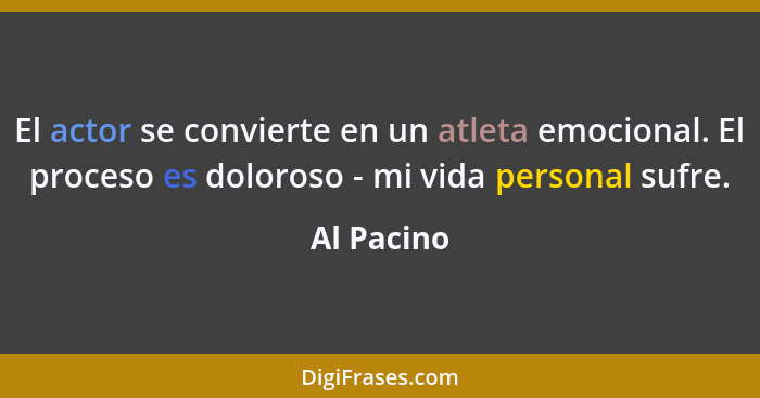 El actor se convierte en un atleta emocional. El proceso es doloroso - mi vida personal sufre.... - Al Pacino