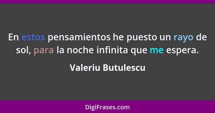 En estos pensamientos he puesto un rayo de sol, para la noche infinita que me espera.... - Valeriu Butulescu