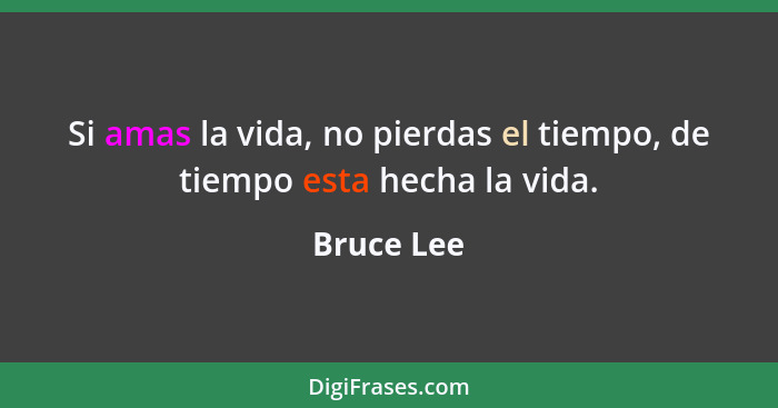 Si amas la vida, no pierdas el tiempo, de tiempo esta hecha la vida.... - Bruce Lee