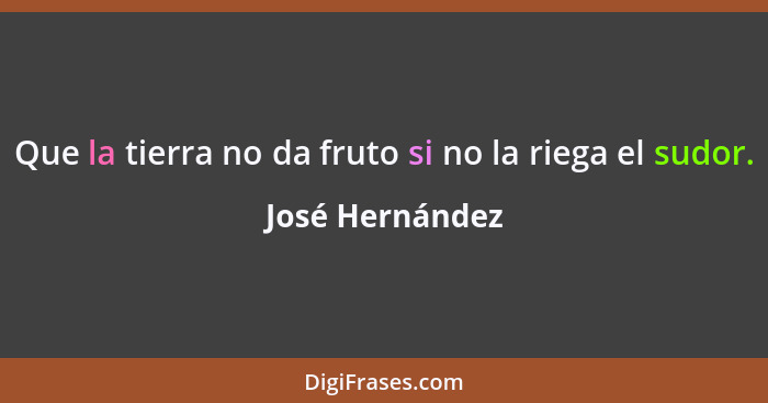 Que la tierra no da fruto si no la riega el sudor.... - José Hernández