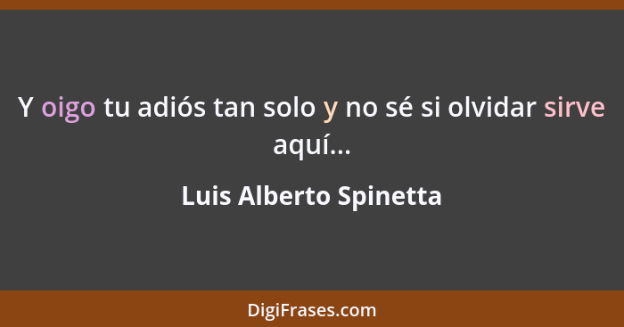 Y oigo tu adiós tan solo y no sé si olvidar sirve aquí...... - Luis Alberto Spinetta