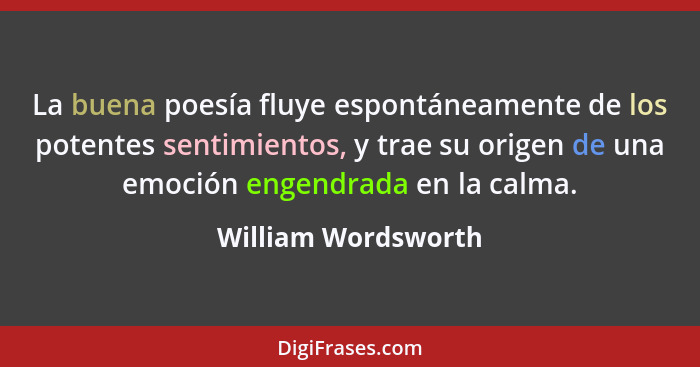 La buena poesía fluye espontáneamente de los potentes sentimientos, y trae su origen de una emoción engendrada en la calma.... - William Wordsworth