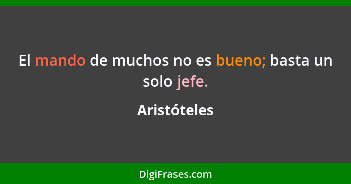 El mando de muchos no es bueno; basta un solo jefe.... - Aristóteles