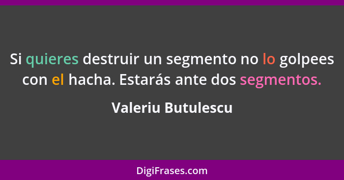 Si quieres destruir un segmento no lo golpees con el hacha. Estarás ante dos segmentos.... - Valeriu Butulescu