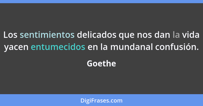 Los sentimientos delicados que nos dan la vida yacen entumecidos en la mundanal confusión.... - Goethe