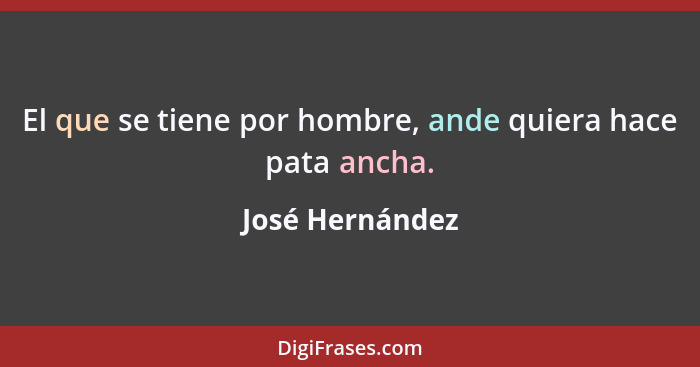 El que se tiene por hombre, ande quiera hace pata ancha.... - José Hernández