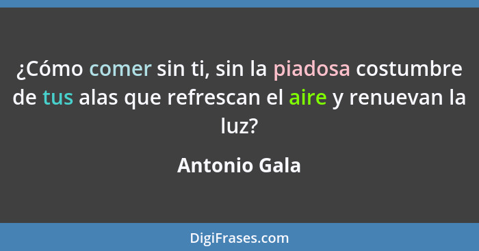 ¿Cómo comer sin ti, sin la piadosa costumbre de tus alas que refrescan el aire y renuevan la luz?... - Antonio Gala