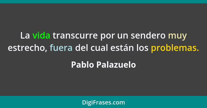 La vida transcurre por un sendero muy estrecho, fuera del cual están los problemas.... - Pablo Palazuelo