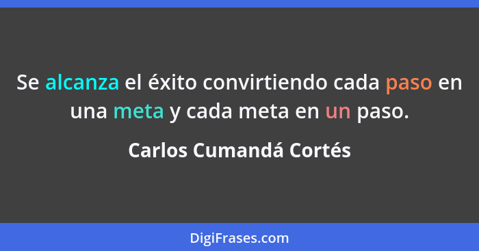 Se alcanza el éxito convirtiendo cada paso en una meta y cada meta en un paso.... - Carlos Cumandá Cortés