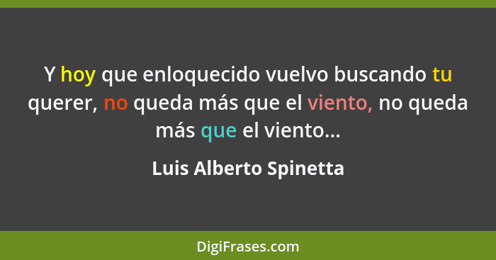 Y hoy que enloquecido vuelvo buscando tu querer, no queda más que el viento, no queda más que el viento...... - Luis Alberto Spinetta