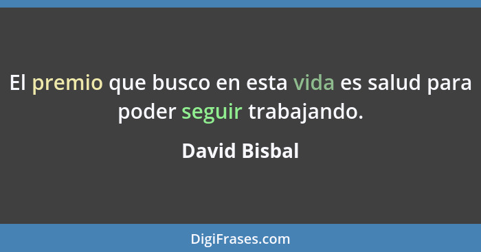 El premio que busco en esta vida es salud para poder seguir trabajando.... - David Bisbal