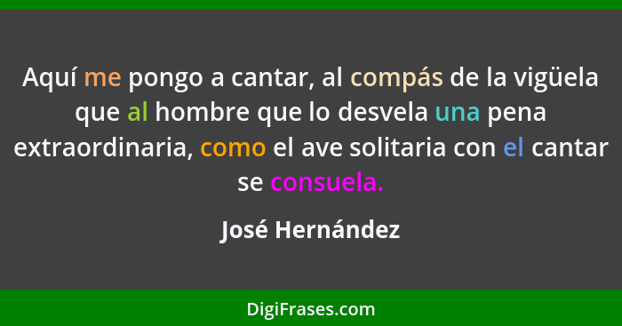 Aquí me pongo a cantar, al compás de la vigüela que al hombre que lo desvela una pena extraordinaria, como el ave solitaria con el ca... - José Hernández