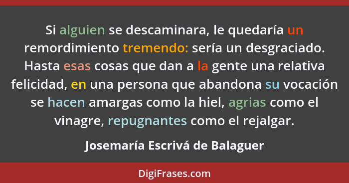 Si alguien se descaminara, le quedaría un remordimiento tremendo: sería un desgraciado. Hasta esas cosas que dan a la... - Josemaría Escrivá de Balaguer