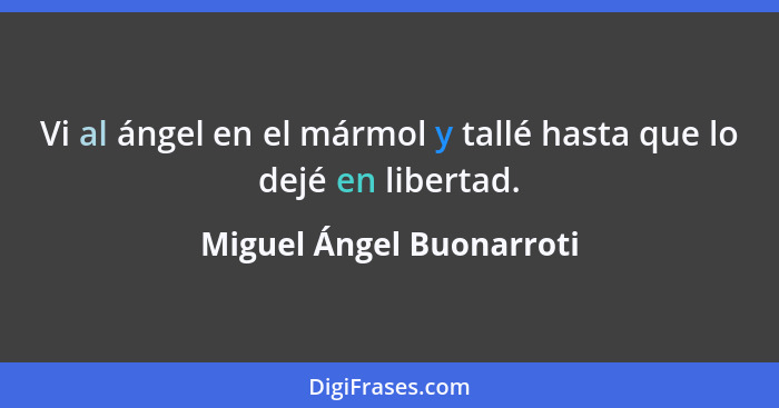 Vi al ángel en el mármol y tallé hasta que lo dejé en libertad.... - Miguel Ángel Buonarroti