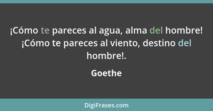 ¡Cómo te pareces al agua, alma del hombre! ¡Cómo te pareces al viento, destino del hombre!.... - Goethe