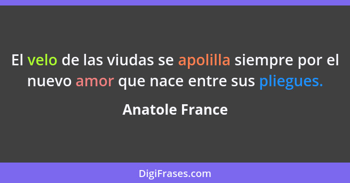 El velo de las viudas se apolilla siempre por el nuevo amor que nace entre sus pliegues.... - Anatole France