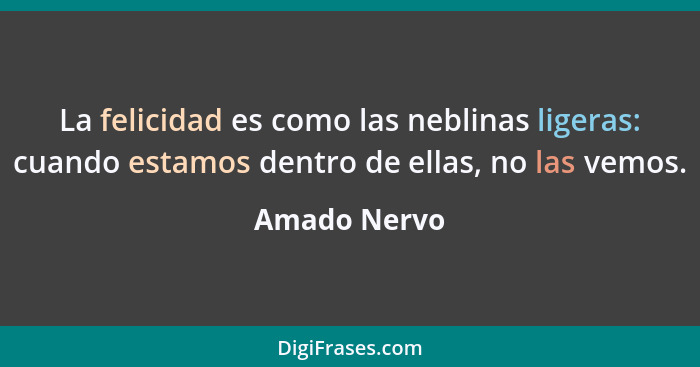 La felicidad es como las neblinas ligeras: cuando estamos dentro de ellas, no las vemos.... - Amado Nervo