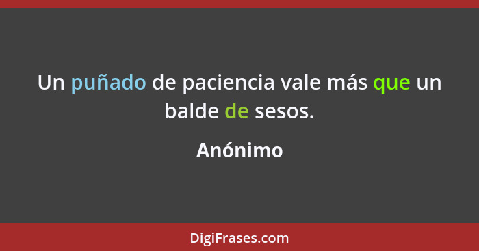 Un puñado de paciencia vale más que un balde de sesos.... - Anónimo