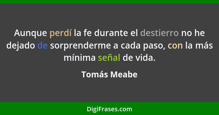 Aunque perdí la fe durante el destierro no he dejado de sorprenderme a cada paso, con la más mínima señal de vida.... - Tomás Meabe