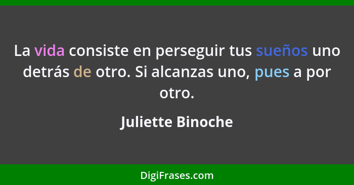La vida consiste en perseguir tus sueños uno detrás de otro. Si alcanzas uno, pues a por otro.... - Juliette Binoche
