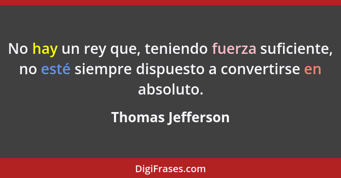 No hay un rey que, teniendo fuerza suficiente, no esté siempre dispuesto a convertirse en absoluto.... - Thomas Jefferson