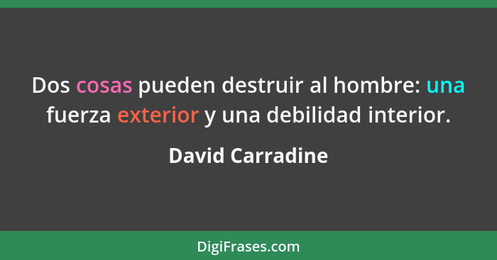 Dos cosas pueden destruir al hombre: una fuerza exterior y una debilidad interior.... - David Carradine