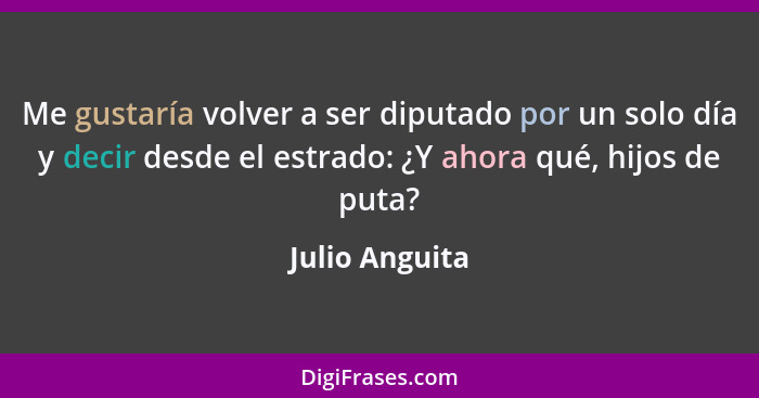 Me gustaría volver a ser diputado por un solo día y decir desde el estrado: ¿Y ahora qué, hijos de puta?... - Julio Anguita