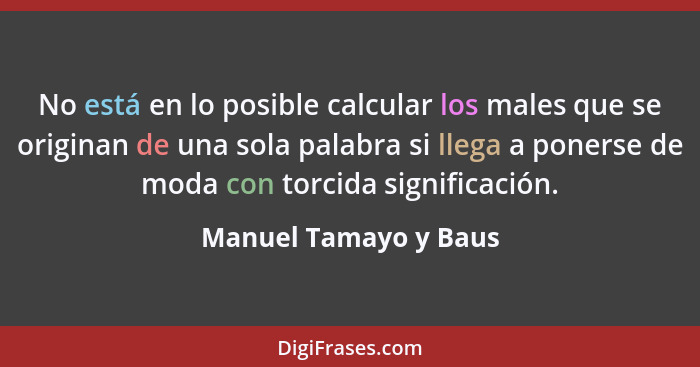 No está en lo posible calcular los males que se originan de una sola palabra si llega a ponerse de moda con torcida significaci... - Manuel Tamayo y Baus