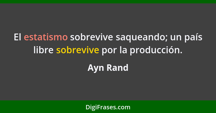 El estatismo sobrevive saqueando; un país libre sobrevive por la producción.... - Ayn Rand