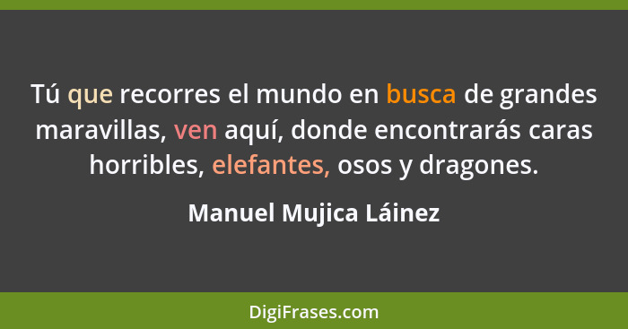 Tú que recorres el mundo en busca de grandes maravillas, ven aquí, donde encontrarás caras horribles, elefantes, osos y dragone... - Manuel Mujica Láinez