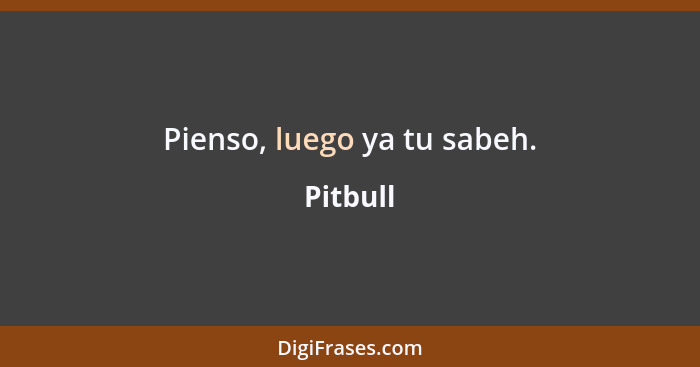 Pienso, luego ya tu sabeh.... - Pitbull