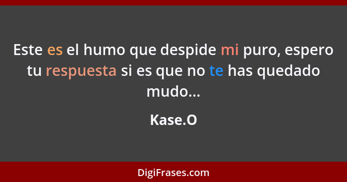 Este es el humo que despide mi puro, espero tu respuesta si es que no te has quedado mudo...... - Kase.O