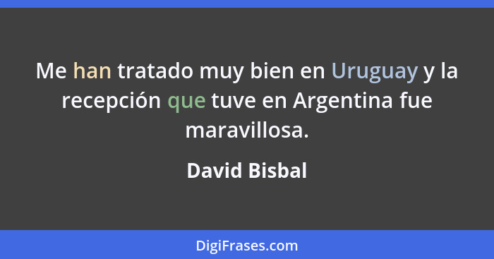 Me han tratado muy bien en Uruguay y la recepción que tuve en Argentina fue maravillosa.... - David Bisbal