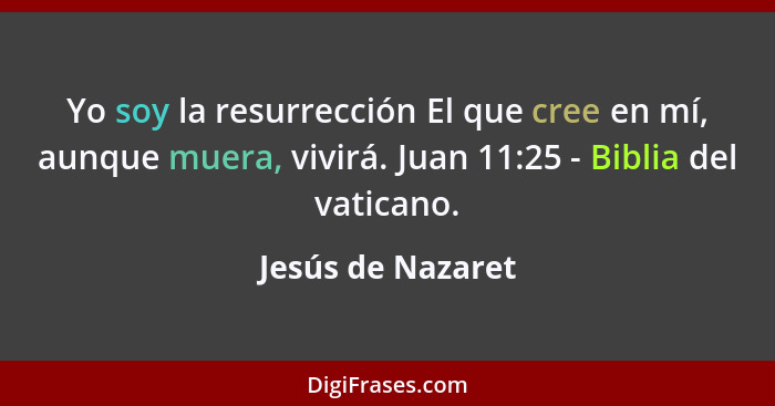 Yo soy la resurrección El que cree en mí, aunque muera, vivirá. Juan 11:25 - Biblia del vaticano.... - Jesús de Nazaret