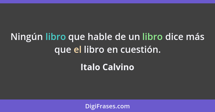 Ningún libro que hable de un libro dice más que el libro en cuestión.... - Italo Calvino