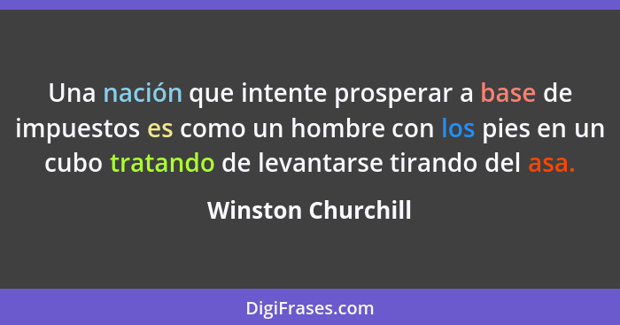 Una nación que intente prosperar a base de impuestos es como un hombre con los pies en un cubo tratando de levantarse tirando del... - Winston Churchill