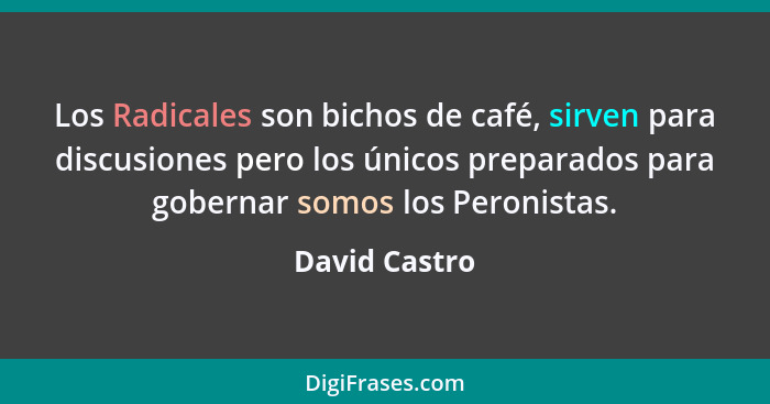 Los Radicales son bichos de café, sirven para discusiones pero los únicos preparados para gobernar somos los Peronistas.... - David Castro