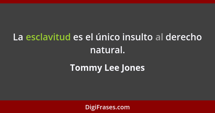 La esclavitud es el único insulto al derecho natural.... - Tommy Lee Jones