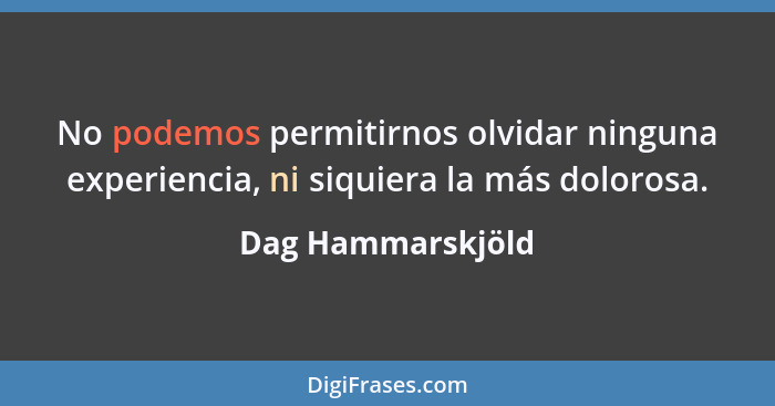 No podemos permitirnos olvidar ninguna experiencia, ni siquiera la más dolorosa.... - Dag Hammarskjöld