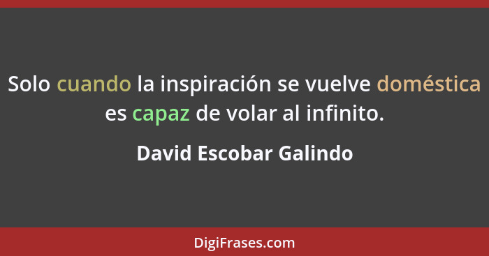 Solo cuando la inspiración se vuelve doméstica es capaz de volar al infinito.... - David Escobar Galindo