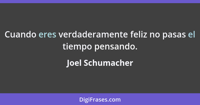 Cuando eres verdaderamente feliz no pasas el tiempo pensando.... - Joel Schumacher